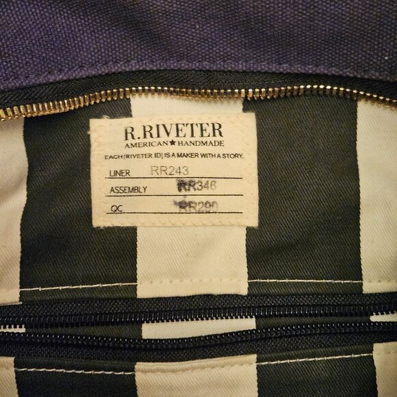 R. Riveter Navy Canvas & Brown Leather handbag. Made in USA - Picture 3 of 7